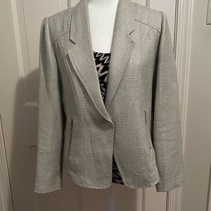 Chicos linen weave look polyester blazer with zipper detail